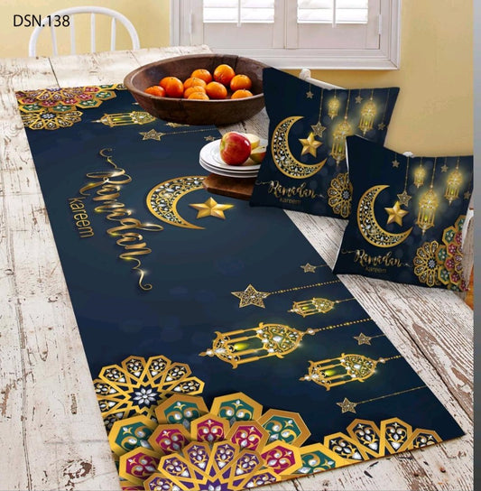 Set Of 3 (2 Ramadan Cushion Cover multicolor & 1 Tablecloth)