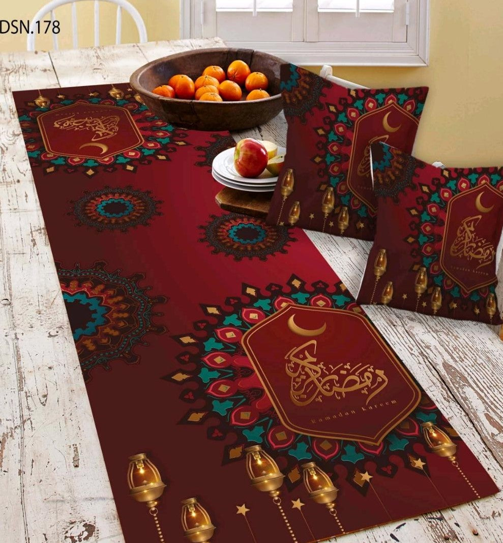 Set Of 3 (2 Ramadan Cushion Cover multicolor & 1 Tablecloth)