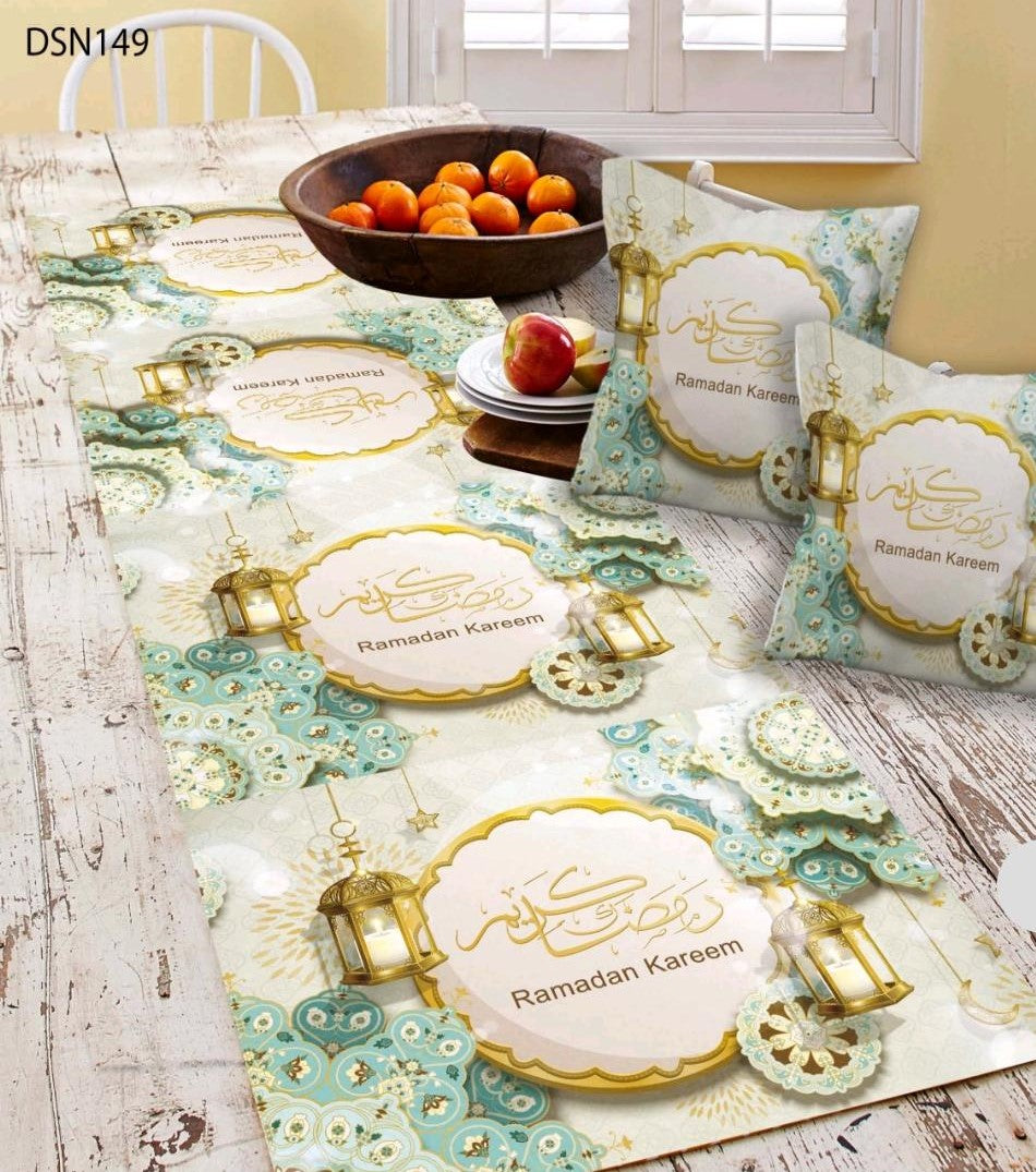 Set Of 3 (2 Ramadan Cushion Cover multicolor & 1 Tablecloth)