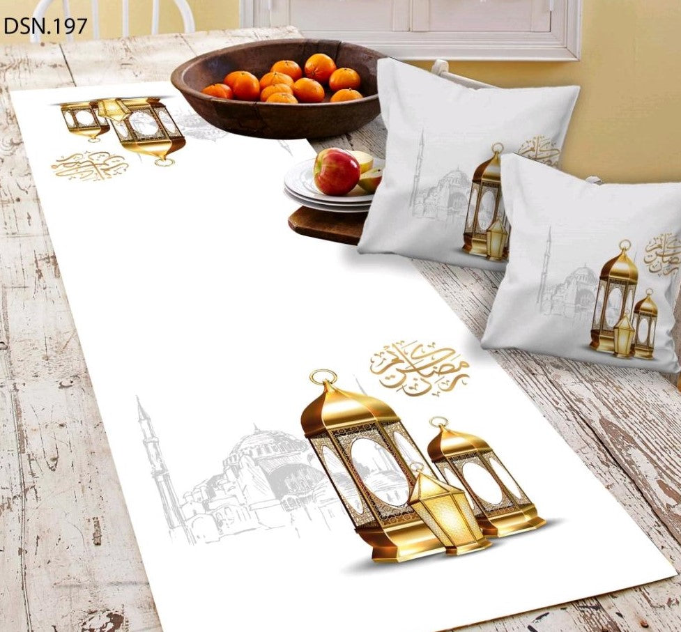 Set Of 3 (2 Ramadan Cushion Cover multicolor & 1 Tablecloth)