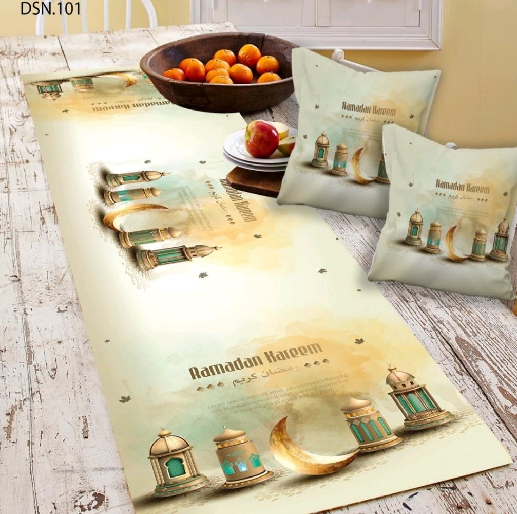 Set Of 3 (2 Ramadan Cushion Cover multicolor & 1 Tablecloth)